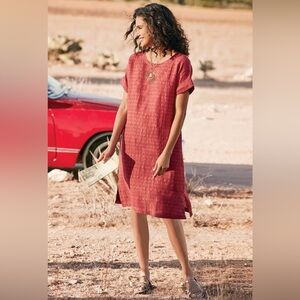 NWT Brick Red Soft Surroundings Remi Gauze Slip Linen Blend Shirt Dress Size M